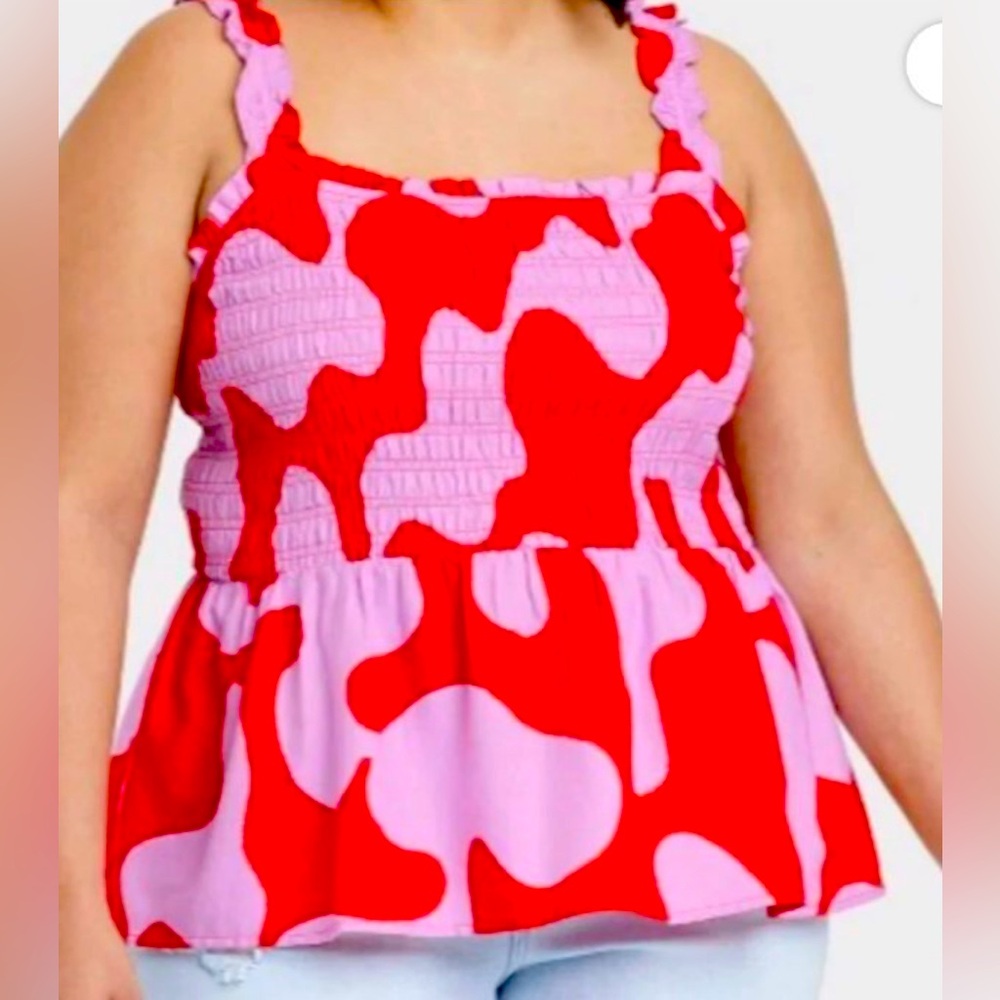 Ava &Viv Red and Pink Camouflage Tank Top